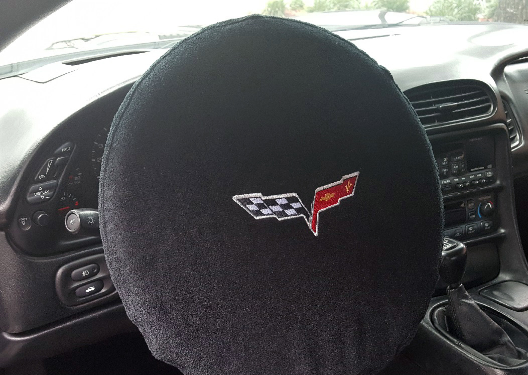 Seat Armour ® - Black Universal Steering Wheel Protector with Corvette C6 Embroidery (SWA100COR6) - Main Image