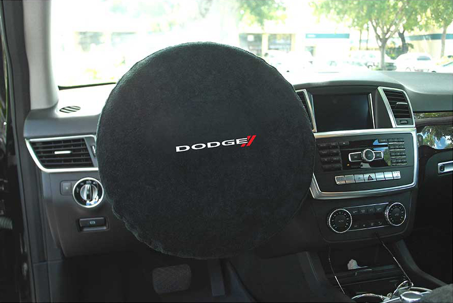 Seat Armour ® - Black Universal Steering Wheel Protector with Dodge Embroidery (SWA100NDODB) - Main Image