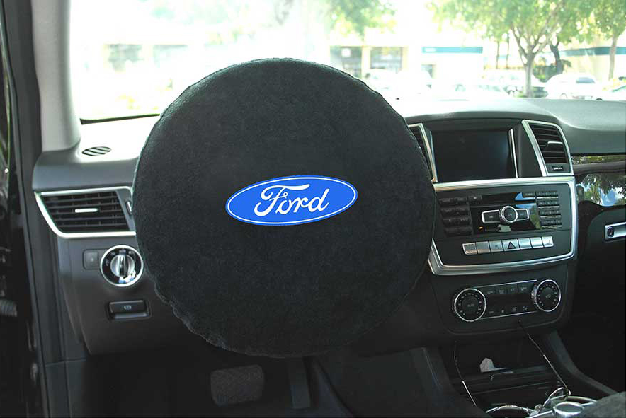 Seat Armour ® - Black Universal Steering Wheel Protector with Ford Logo Embroidery (SWA100FORB) - Main Image