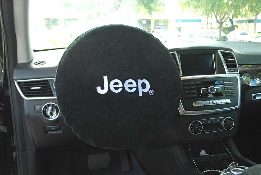 Seat Armour ® - Black Universal Steering Wheel Protector with Jeep Embroidery (SWA100JEPB) - Main Image