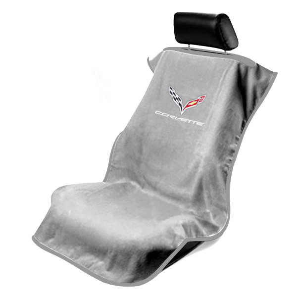 Seat Armour ® - Grey Towel Seat Cover with Corvette C7 Logo (SA100COR7G) - Main Image