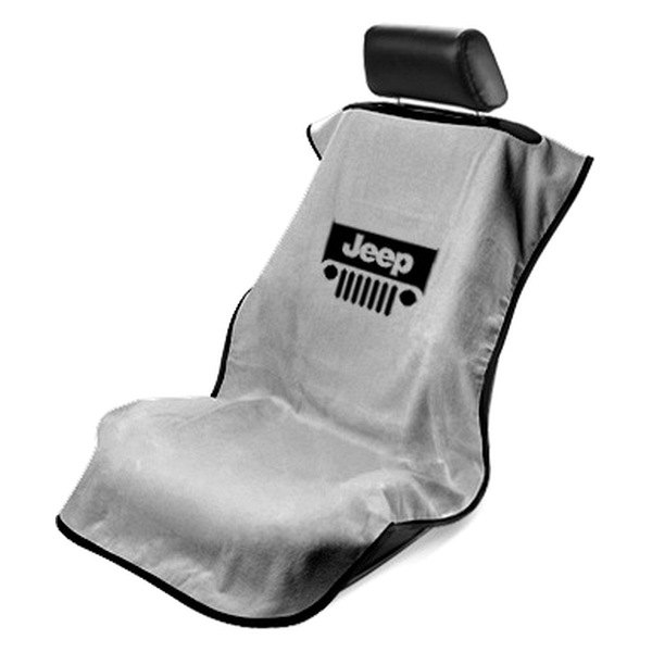 Seat Armour ® - Grey Towel Seat Cover with Jeep with Grille Logo (SA100JEPGG) - Main Image