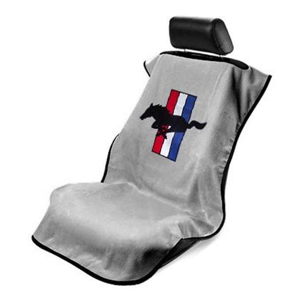 Seat Armour ® - Grey Towel Seat Cover with Mustang Pony Logo (SA100MUSG) - Main Image