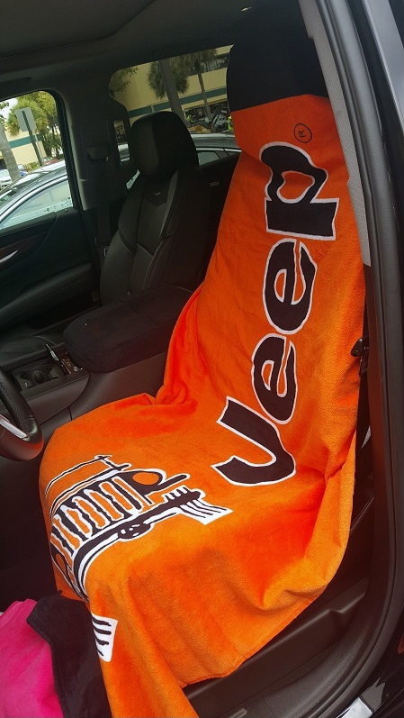 Seat Armour ® - Orange Towel 2 GO Seat Cover with Jeep Wrangler Logo (T2G100OR) - Main Image