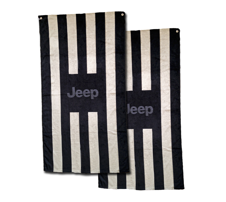 Seat Armour ® - Pair of Black and Gray Striped Towel 2 GO Seat Covers with Jeep Logo (T2GO100BGJ) - Main Image