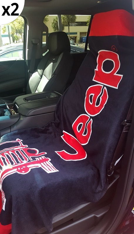 Seat Armour ® - Pair of Black And Red Towel 2 GO Seat Covers with Jeep Wrangler Logo (T2G100BR) - Main Image