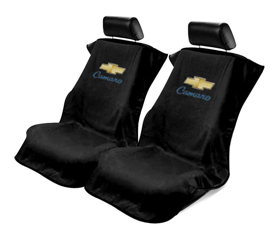 Seat Armour ® - Pair of Black Towel Seat Covers with Chevy Camaro Logo (SA100CAMB) - Main Image