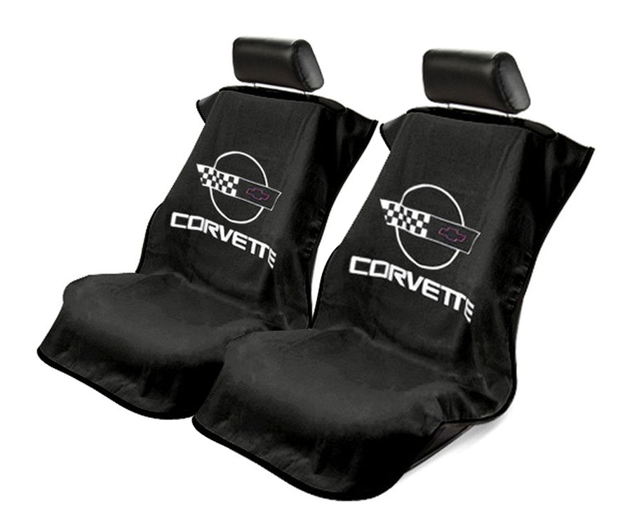 Seat Armour ® - Pair of Black Towel Seat Covers with Corvette C4 Logo (SA100COR4B) - Main Image