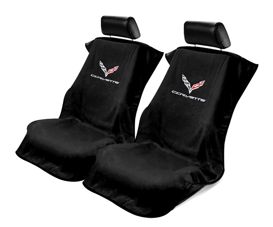 Seat Armour ® - Pair of Black Towel Seat Covers with Corvette C7 Logo (SA100COR7B) - Main Image