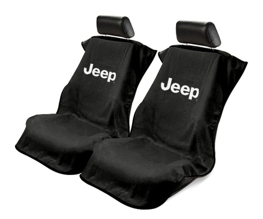 Seat Armour ® - Pair of Black Towel Seat Covers with Jeep Letters Logo (SA100JEPB) - Main Image