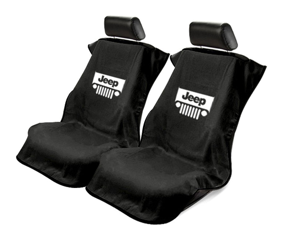 Seat Armour ® - Pair of Black Towel Seat Covers with Jeep with Grille Logo (SA100JEPGB) - Main Image