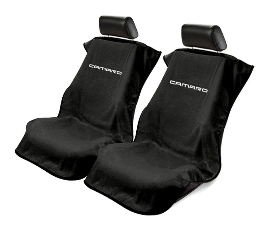 Seat Armour ® - Pair of Black Towel Seat Covers with New Camaro Logo (SA100NCAMB) - Main Image