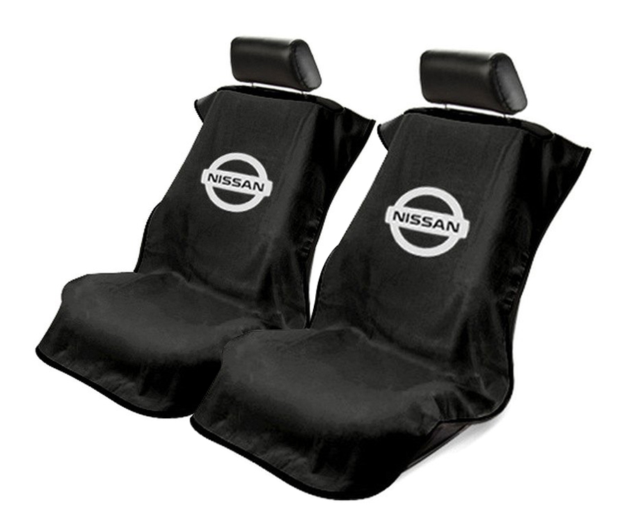 Seat Armour ® - Pair of Black Towel Seat Covers with Nissan Logo (SA100NISSB) - Main Image