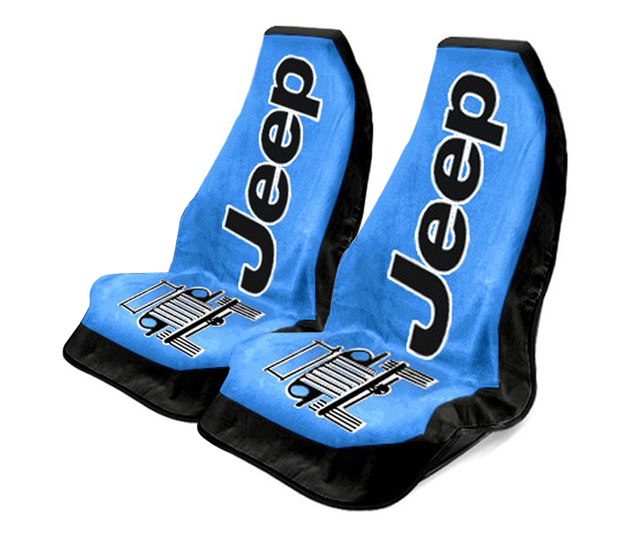 Seat Armour ® - Pair of Blue Towel 2 GO Seat Covers with Jeep Wrangler Logo (T2G100B) - Main Image