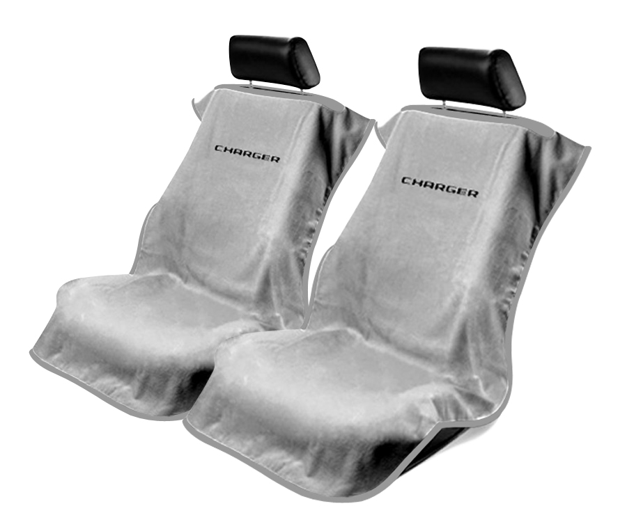 Seat Armour ® - Pair of Grey Towel Seat Covers with Charger Logo (SA100CHARGG) - Main Image