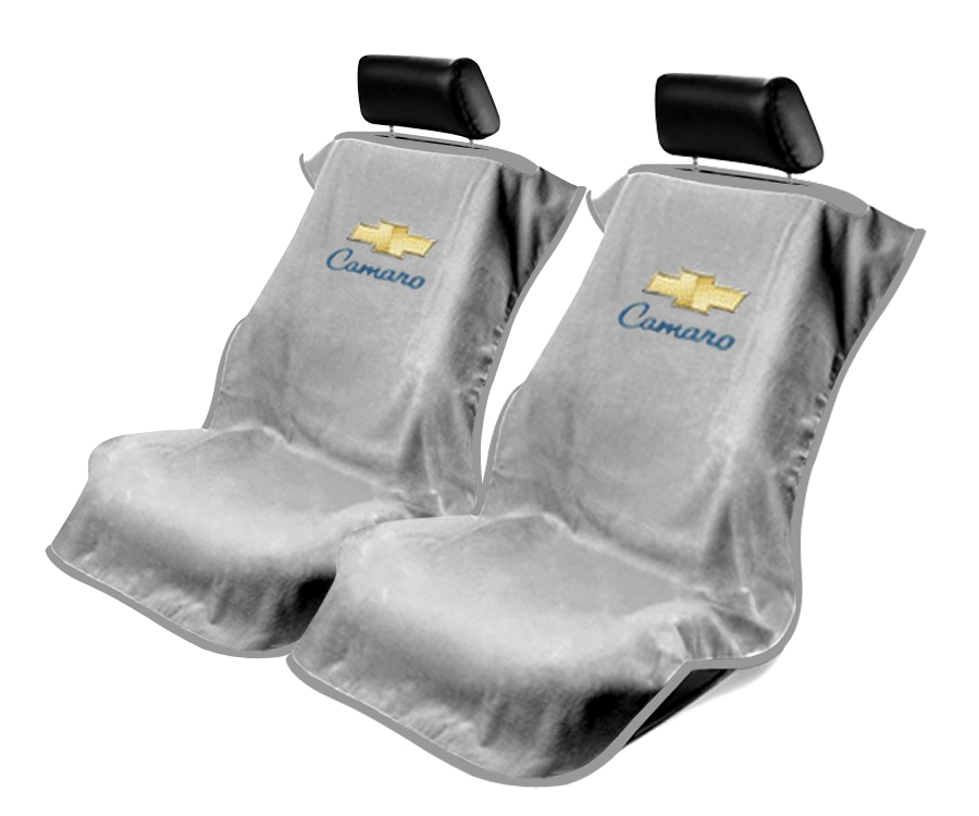 Seat Armour ® - Pair of Grey Towel Seat Covers with Chevy Camaro Logo (SA100CAMG) - Main Image