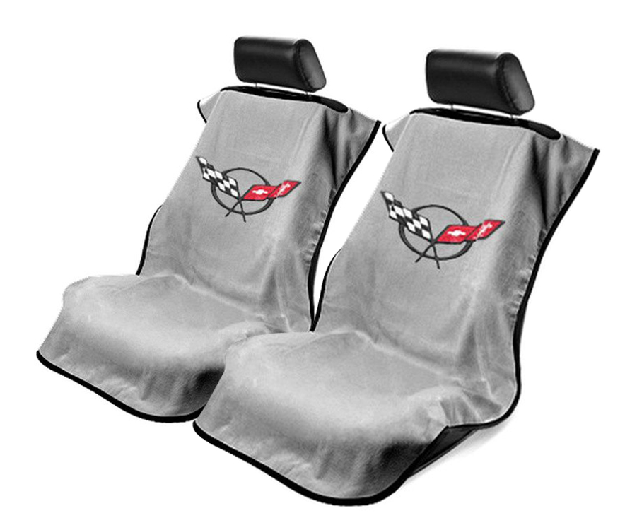 Seat Armour ® - Pair of Grey Towel Seat Covers with Corvette C5 Logo (SA100COR5G) - Main Image