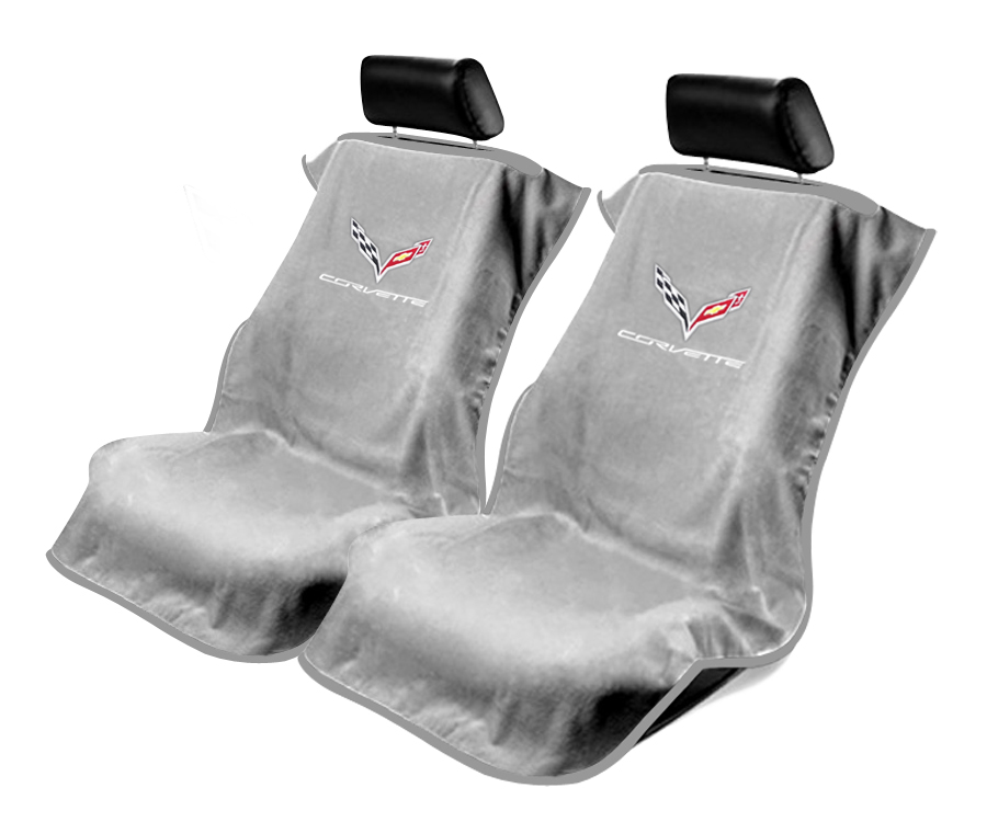 Seat Armour ® - Pair of Grey Towel Seat Covers with Corvette C7 Logo (SA100COR7G) - Main Image