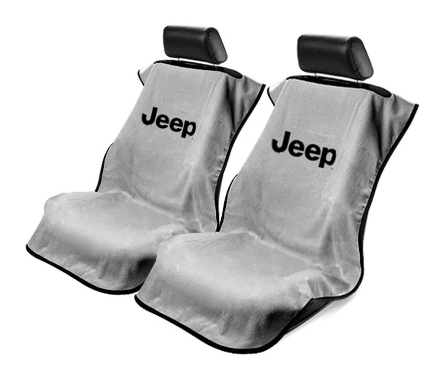Seat Armour ® - Pair of Grey Towel Seat Covers with Jeep Letters Logo (SA100JEPG) - Main Image