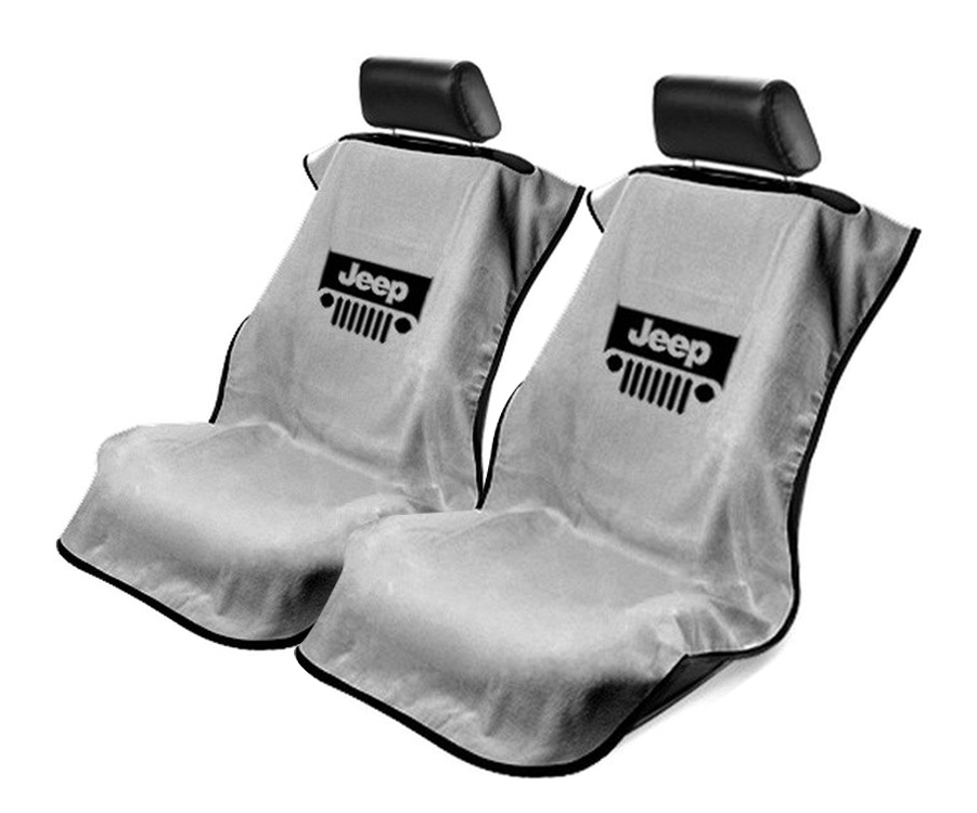 Seat Armour ® - Pair of Grey Towel Seat Covers with Jeep with Grille Logo (SA100JEPGG) - Main Image