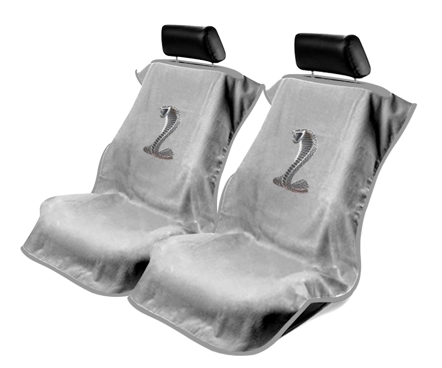 Seat Armour ® - Pair of Grey Towel Seat Covers with Mustang Cobra Logo (SA100COBG) - Main Image