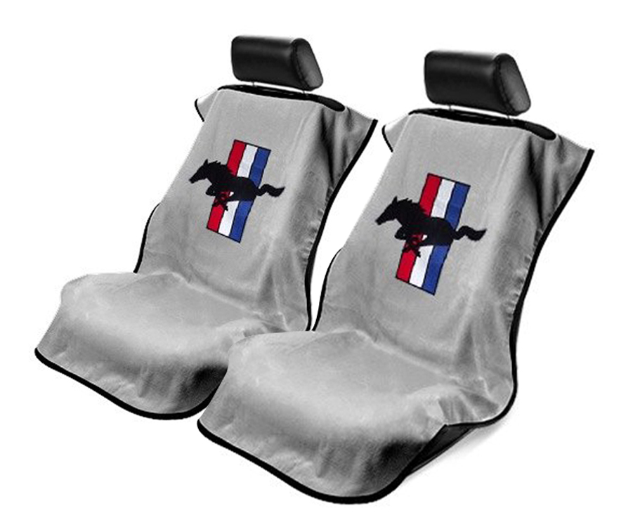 Seat Armour ® - Pair of Grey Towel Seat Covers with Mustang Pony Logo (SA100MUSG) - Main Image