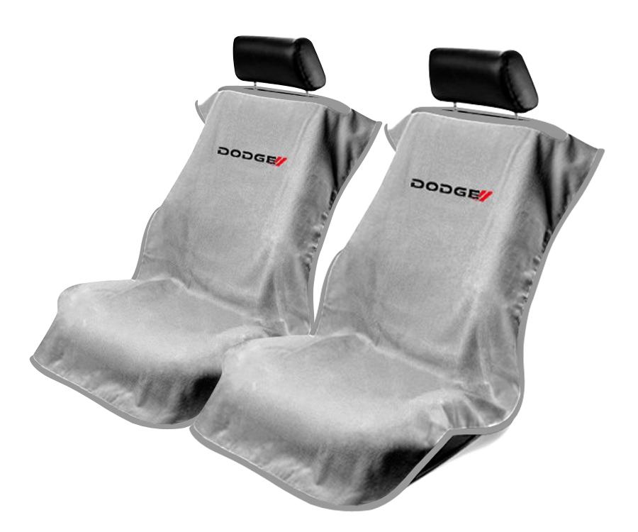 Seat Armour ® - Pair of Grey Towel Seat Covers with New Dodge Logo (SA100NDODG) - Main Image