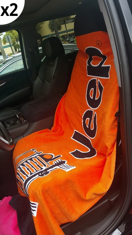 Seat Armour ® - Pair of Orange Towel 2 GO Seat Covers with Jeep Wrangler Logo (T2G100OR) - Main Image