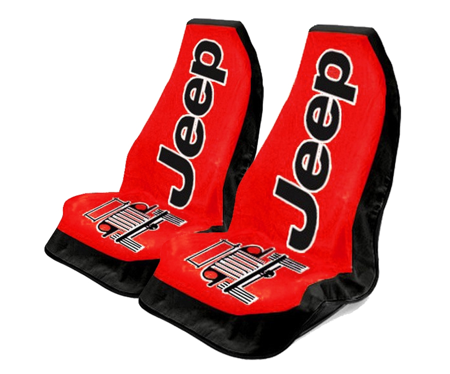 Seat Armour ® - Pair of Red Towel 2 GO Seat Covers with Jeep Wrangler Logo (T2G100R) - Main Image