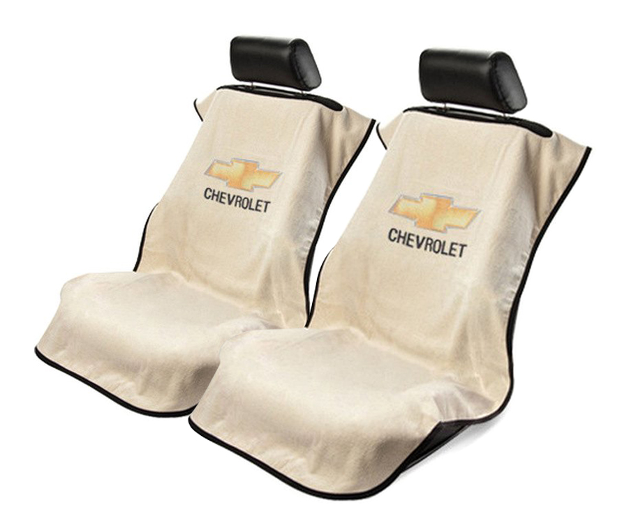 Seat Armour ® - Pair of Tan Towel Seat Covers with Chevrolet Logo (SA100CHVT) - Main Image