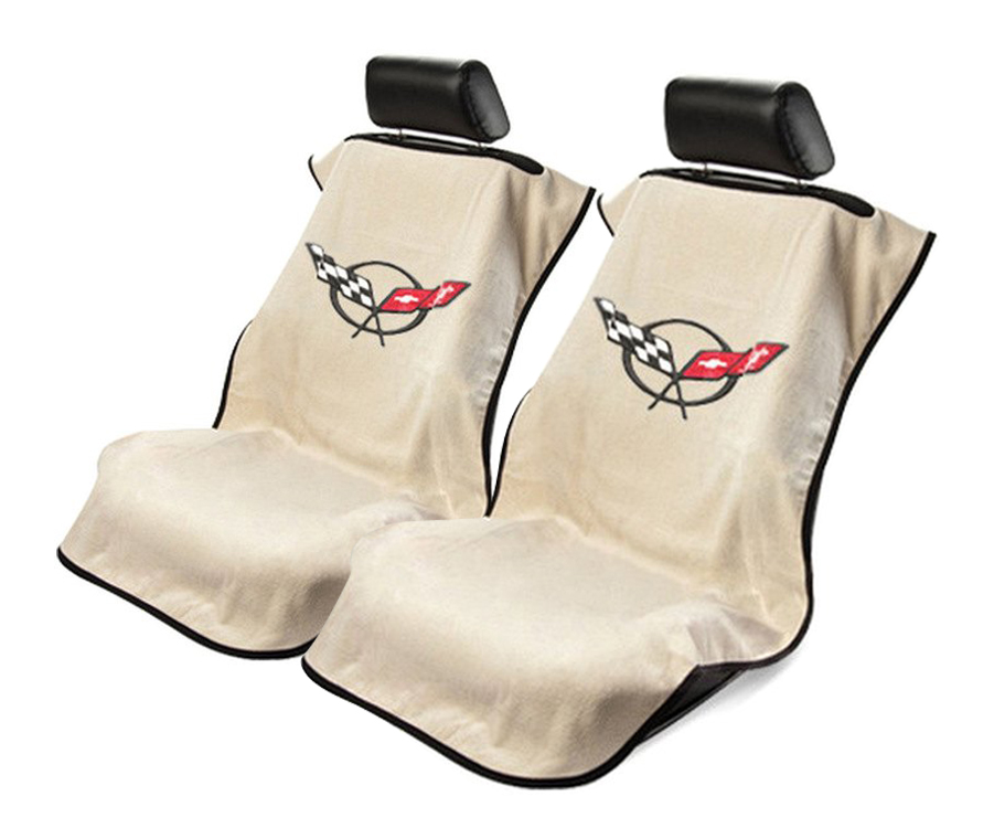 Seat Armour ® - Pair of Tan Towel Seat Covers with Corvette C5 Logo (SA100COR5T) - Main Image