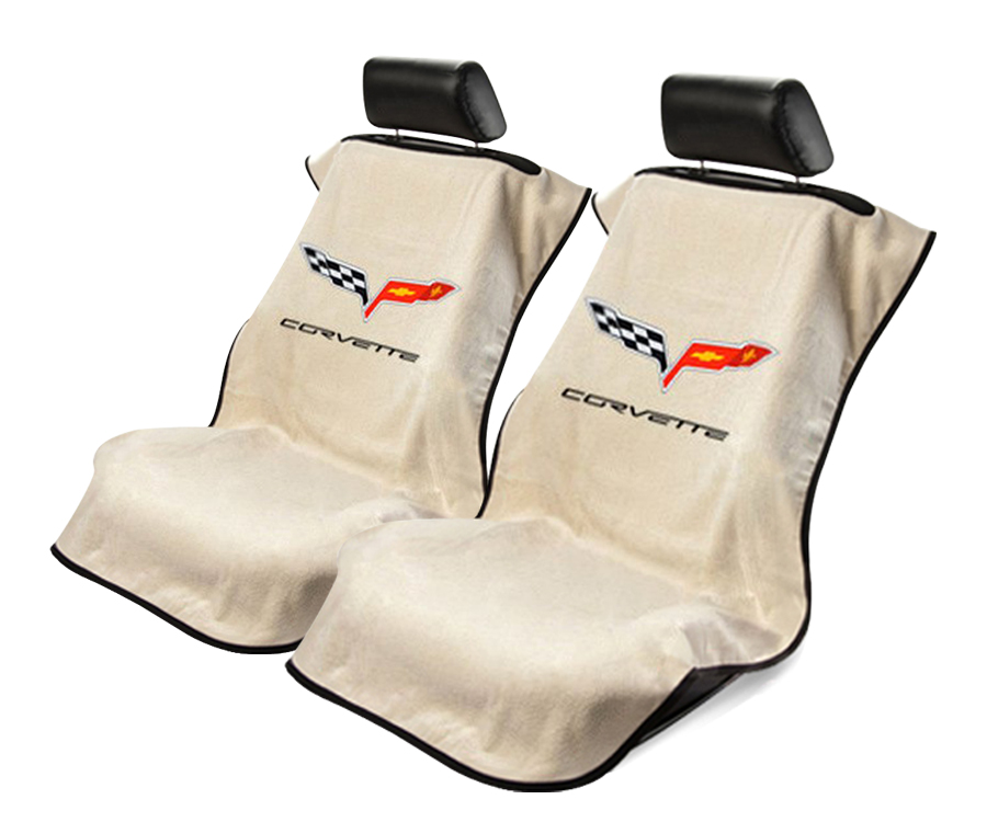 Seat Armour ® - Pair of Tan Towel Seat Covers with Corvette C6 Logo (SA100COR6T) - Main Image