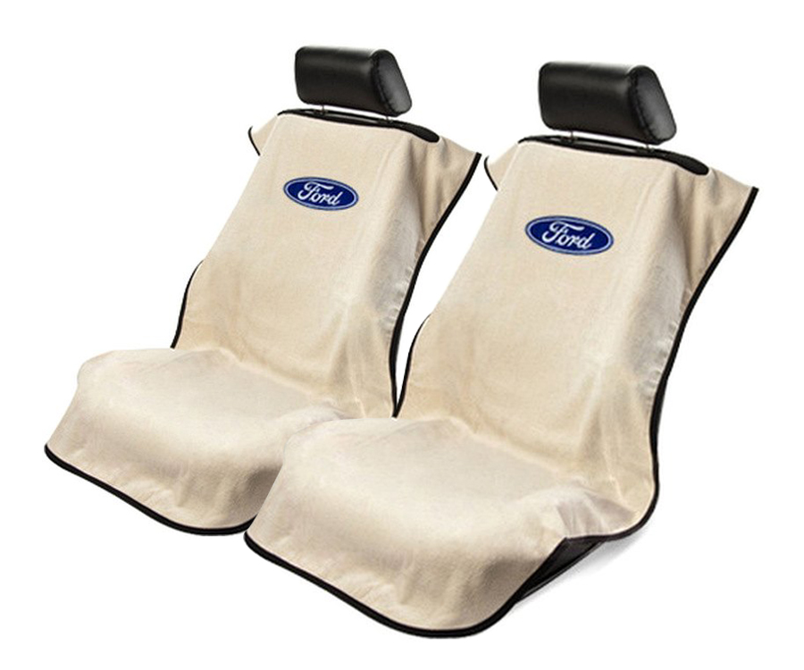 Seat Armour ® - Pair of Tan Towel Seat Covers with Ford Logo (SA100FORT) - Main Image