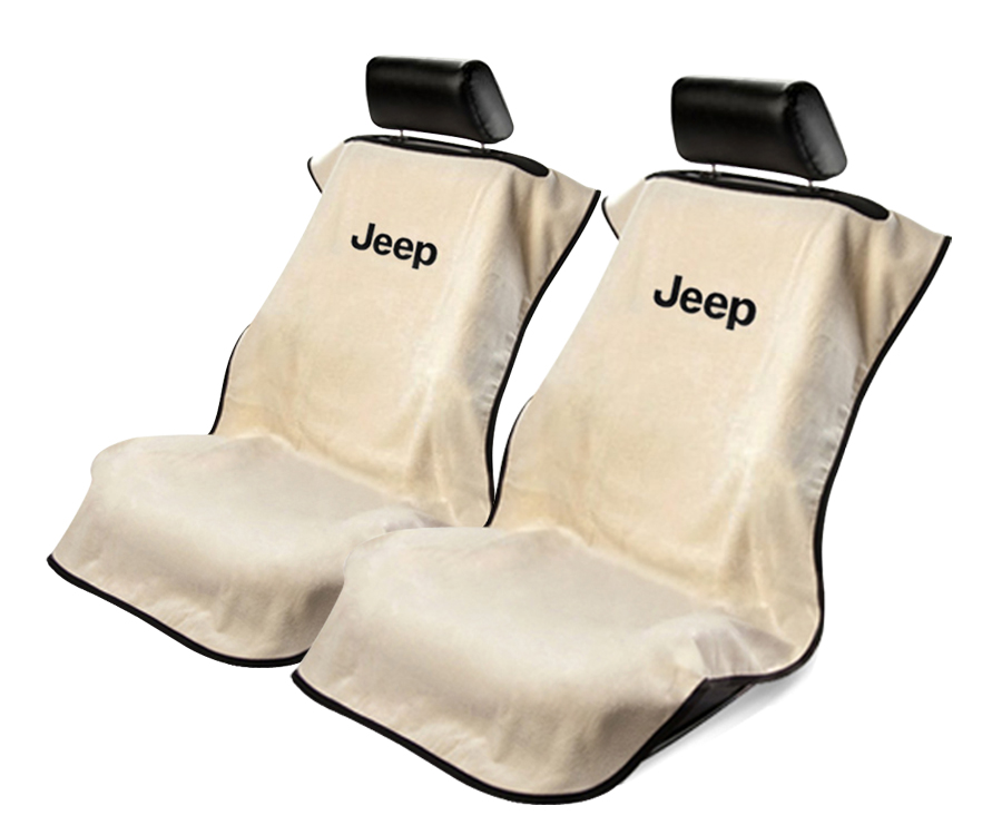 Seat Armour ® - Pair of Tan Towel Seat Covers with Jeep Letters Logo (SA100JEPT) - Main Image