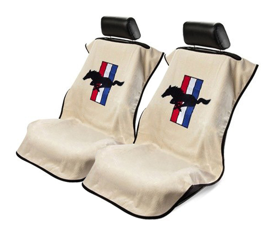 Seat Armour ® - Pair of Tan Towel Seat Covers with Mustang Pony Logo (SA100MUST) - Main Image