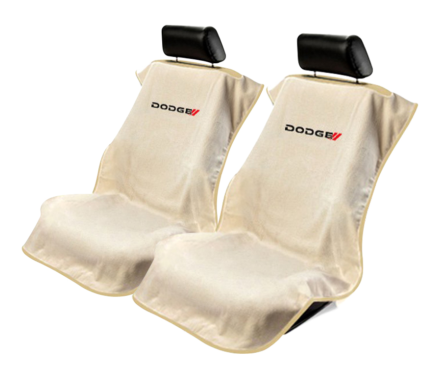Seat Armour ® - Pair of Tan Towel Seat Covers with New Dodge Logo (SA100NDODT) - Main Image