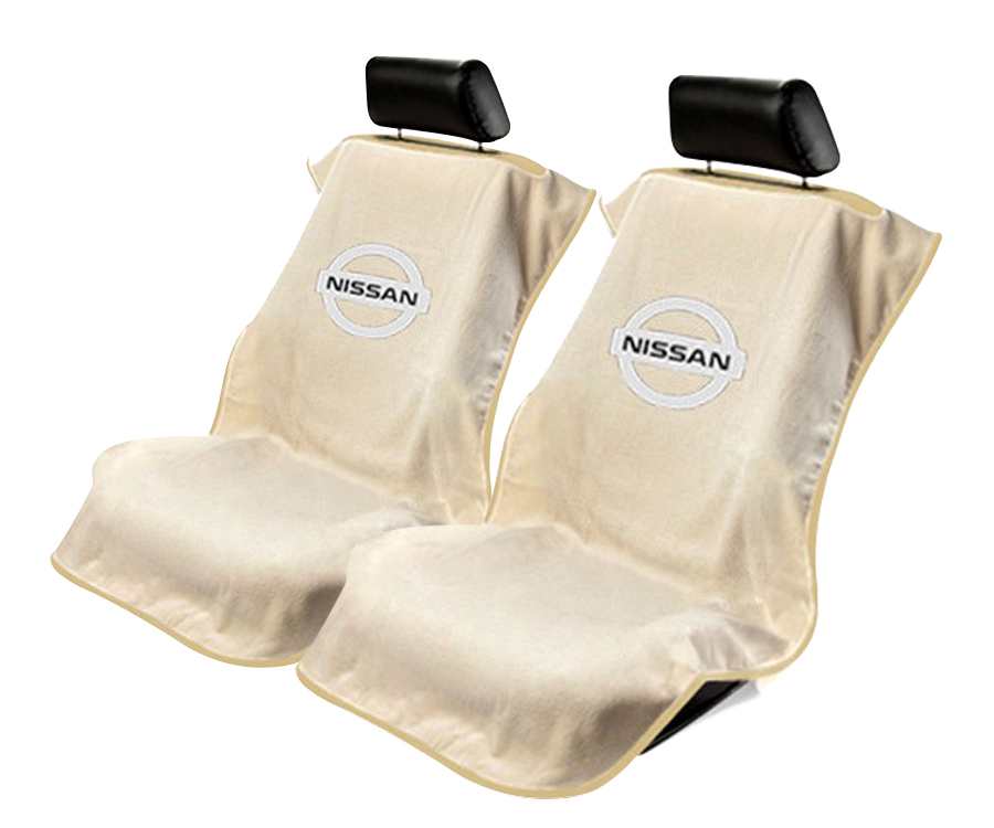 Seat Armour ® - Pair of Tan Towel Seat Covers with Nissan Logo (SA100NISST) - Main Image