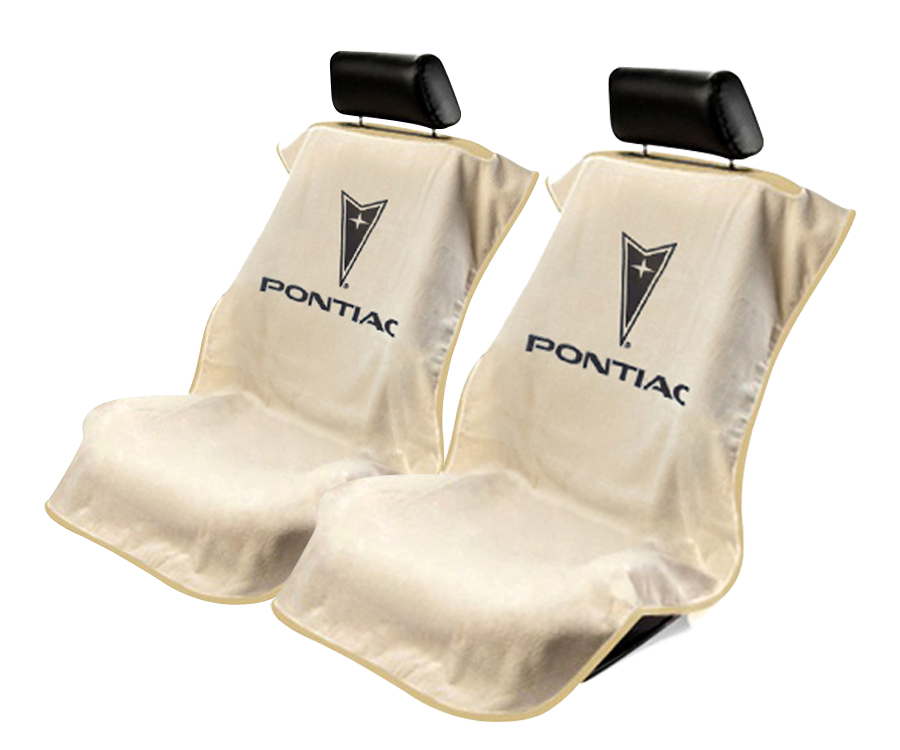Seat Armour ® - Pair of Tan Towel Seat Covers with Pontiac Logo (SA100PTCTE) - Main Image