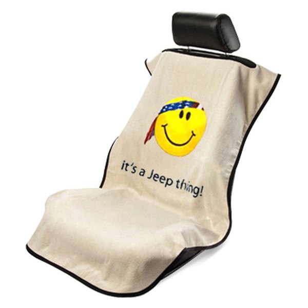 Seat Armour ® - Tan Towel Seat Cover with Jeep Smiley Face Logo (SA100JEPSFT) - Main Image