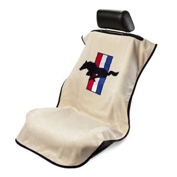 Seat Armour ® - Tan Towel Seat Cover with Mustang Pony Logo (SA100MUST) - Main Image
